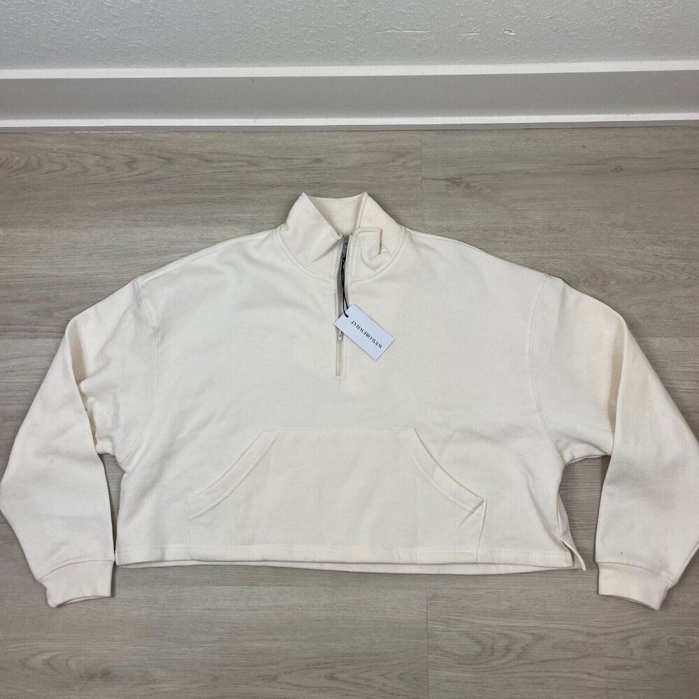 WeWoreWhat Cropped Oversized Sweater Womens Large White Quarter Zip‎